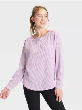 JoyLab Lavender Waffle Henley Long-Sleeve Top